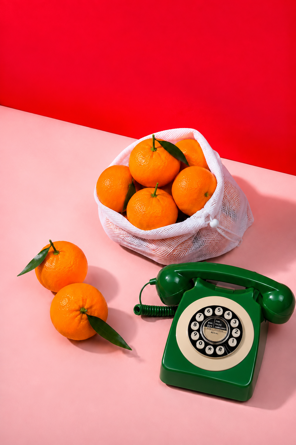 Naranjas frescas y teléfono verde